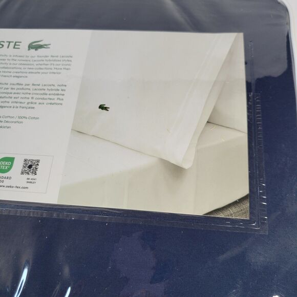 Lacoste Navy Blue 4pc CALIFORNIA KING Sheets Set 100% Cotton Crocodile Logo CAL - Picture 12 of 14